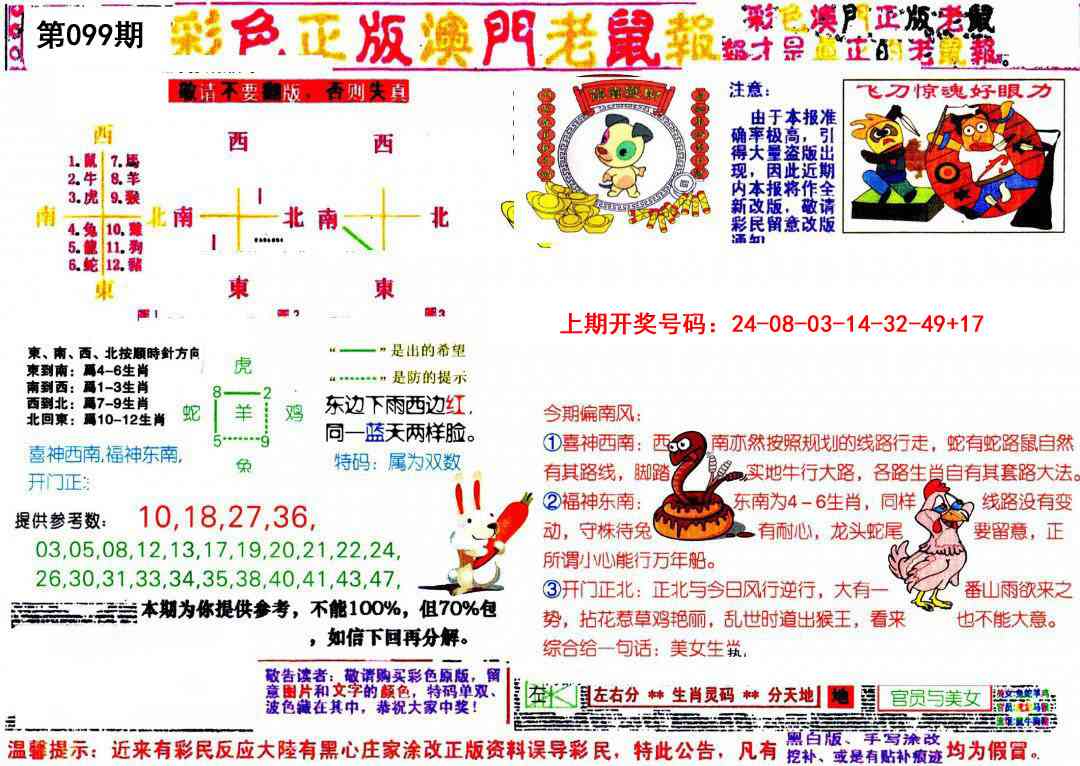 099期彩色正版澳门老鼠报[图]